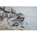 ITALIAN SCHOOL, FISHERMEN ON THEIR BOATS, SIGNED GIANNI, WATERCOLOUR, 29 X 47CM