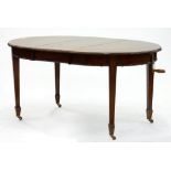 A MAHOGANY EXTENDING DINING TABLE ON SQUARE TAPERING LEGS, WITH ONE LEAF AND WINDING HANDLE, 75CM H;