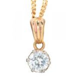 A DIAMOND PENDANT, APPROX 0.4 CT, ESTIMATED COLOUR J, ESTIMATED CLARITY SI1, SET IN WHITE GOLD, ON