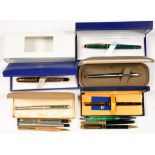 ELEVEN WATERMAN, SHAEFFER, PARKER AND OTHER FOUNTAIN AND OTHER PENS, SEVERAL BOXED