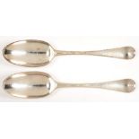 A PAIR OF GEORGE III SILVER TABLESPOONS, LONDON, INDISTINCT DATE LETTER, 4OZS 5DWTS (2)++MARKS