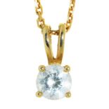 A GEM SET PENDANT IN GOLD, MARKED 375, ON 9CT GOLD CHAIN, 3G++LIGHT WEAR CONSISTENT WITH AGE