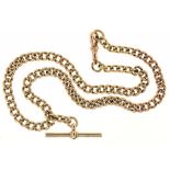 A 9CT GOLD ALBERT WITH T-BAR, LINKS INDIVIDUALLY MARKED, 51G++LIGHT WEAR CONSISTENT WITH AGE