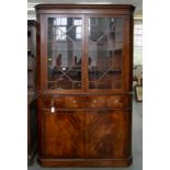 A GEORGE III INLAID MAHOGANY AND GLAZED CORNER CUPBOARD, 225CM H X 138CM