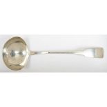 A IRISH GEORGE III SILVER SOUP LADLE, 30 CM L, DUBLIN 1813, 5OZS 9DWTS++LIGHTLY DENTED