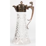 AN ELIZABETH II SILVER MOUNTED GLASS CLARET JUG, 28 CM H, SHEFFIELD 1978++TARNISHED