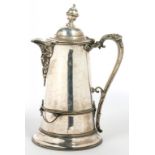 AN EPNS FLAGON, 31 CM H, A FRENCH SILVER HIP FLASK, 12 CM H, MARKED PARIS DEPOSE AND TWO TINS OF