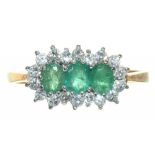AN EMERALD AND DIAMOND CLUSTER RING, IN 9CT GOLD, LONDON, 1991, 2.5G, SIZE Q++LIGHT WEAR AND TARNISH