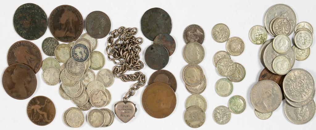 MISCELLANEOUS ENGLISH PRE-DECIMAL SILVER AND OTHER COINS, ETC