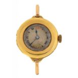 AN 18CT GOLD LADY'S WRISTWATCH, IMPORT MARKED, LONDON 1912, BEZEL APPROX 24MM DIAMETER, 12G++