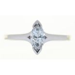 A MARQUISE DIAMOND SOLITAIRE RING, APPROX O.5 CT, H COLOUR, VS2 CLARITY, IN PLATINUM, 2G, SIZE K++IN