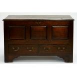 A VICTORIAN PANELLED OAK CHEST, FITTED WITH TWO DRAWERS, 72CM H; 125 X 53CM