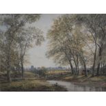 J. BRADLEY, A TREE LINED RIVER, SIGNED AND DATED 1874, WATERCOLOUR, 43 X 59CM