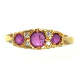 A RUBY AND DIAMOND RING, IN GOLD MARKED 18CT, 3G, SIZE N++LIGHT WEAR CONSISTENT WITH AGE