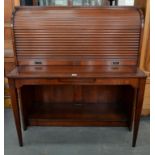 A MAHOGANY WRITING DESK WITH TAMBOUR SHUTTER, 130CM H; 122 X 50CM