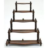 A VICTORIAN ROSEWOOD FOUR TIER WHATNOT WITH SPIRAL TURNED UPRIGHTS, 93CM H X 80CM W