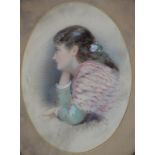 HENRY WHATLEY, STUDY OF A GIRL, SIGNED, WATERCOLOUR, OVAL, 33 X 25CM