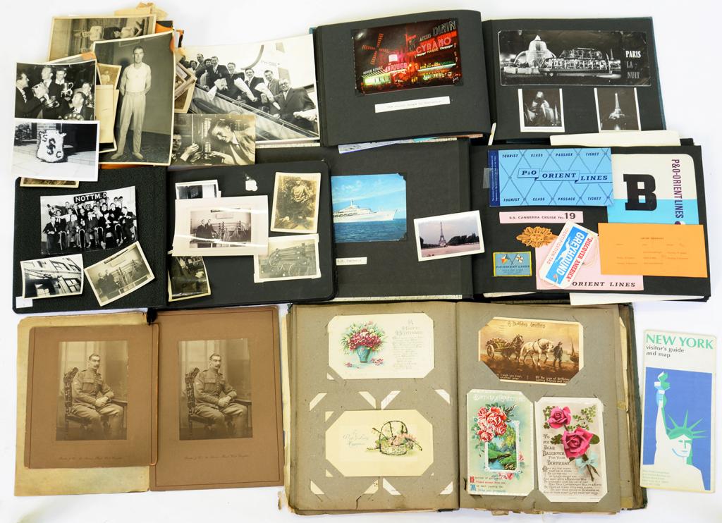 A HOLIDAY ALBUM OF SNAPSHOT PHOTOGRAPHS, PRINTED EPHEMERA, MENUS AND TICKETS OF A TRIP TO PARIS BY