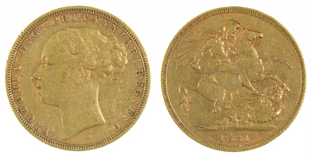 GOLD COIN. SOVEREIGN, 1881, 8G++GENERAL WEAR CONSISTENT WITH AGE