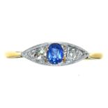 A SAPPHIRE AND OLD CUT DIAMOND CLUSTER RING, IN GOLD, 2G, SIZE N½++LIGHT SCRATCHES CONSISTENT WITH
