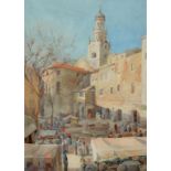 W. WATTS, CONTINENTAL MARKET SCENE, SIGNED AND DATED 06, WATERCOLOUR, 51 X 36CM