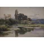 THOMAS PINE, LANDSCAPE WITH CATTLE, SIGNED AND DATED 1884, WATERCOLOUR, 24 X 34CM