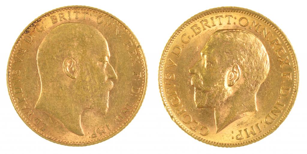 GOLD COINS. SOVEREIGN, 1910 AND 1913, 16G, (2)++GENERAL WEAR CONSISTENT WITH AGE