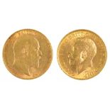 GOLD COINS. SOVEREIGN, 1910 AND 1913, 16G, (2)++GENERAL WEAR CONSISTENT WITH AGE