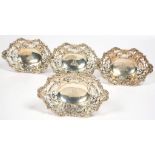 A SET OF FOUR VICTORIAN PIERCED SILVER SWEETMEAT DISHES, 14 CM W, LONDON 1896, 15OZS 4DWTS (4)++GOOD