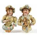 A PAIR OF CONTINENTAL BISCUIT WALL HALF FIGURES, 14CM H, LATE 19TH C