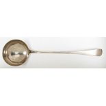 A SCOTTISH VICTORIAN SILVER SOUP LADLE, 35 CM L, EDINBURGH 1855, 6OZS++TARNISHED