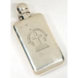 A VICTORIAN SILVER HIP FLASK, 12 CM H, LONDON 1886, 3OZS 3DWTS++LIGHTLY SCRATCHED. MARKS RUBBED.