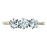 A VICTORIAN THREE STONE DIAMOND RING, THE OLD CUT DIAMONDS APPROXIMATELY 0.65CT, 1.5G SIZE M++
