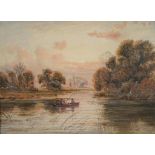 EDWARD B. LAIT, FISHERMEN ON THE RIVER, SIGNED, WATERCOLOUR, 37 X 52CM