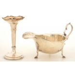 A GEORGE V SILVER CREAM JUG AND CANDLESTICK, 11 CM H, LOADED, BIRMINGHAM 1913 AND 1926, 3OZS