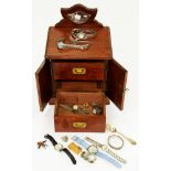 MISCELLANEOUS WRISTWATCHES AND OTHER ARTICLES IN A MAHOGANY JEWELLERY BOX, TO INCLUDE ROTARY, TISSOT