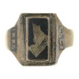 A SILVER RING, WITH LABEL STATING "MADE FROM A HALF CROWN IN 1945 IN BASRA IRAQ WHILST STATIONED