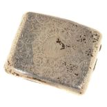 A GEORGE V SILVER CIGARETTE CASE, 10 CM W, BIRMINGHAM 1926, 4OZS++TARNISHED. MINOR DENT TO REVERSE