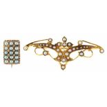 TWO VICTORIAN GOLD AND SEED PEARL BROOCHES, THE LARGER MARKED 15CT, THE SMALLER UNMARKED, 5.5G++