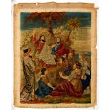 A VICTORIAN BERLIN WOOLWORK FIRESCREEN PANEL OF CHRIST PREACHING, 58 X 55CM EXCLUDING SELVIDGE,