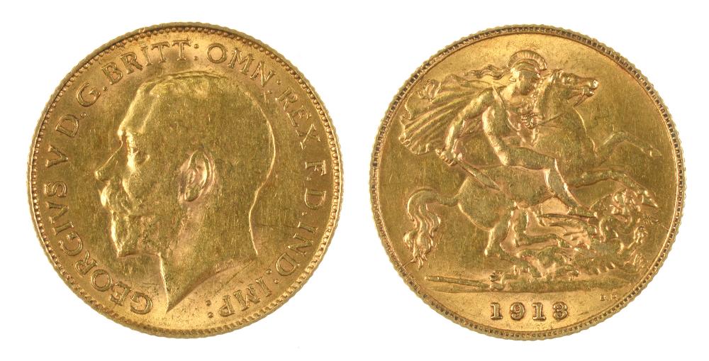 GOLD COIN. HALF SOVEREIGN, 1913, 4G++LIGHT SCRATCHES AND WEAR CONSISTENT WITH AGE