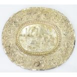 A VICTORIAN ELECTROTYPE DISH, 47 CM W, BY ELKINGTON & CO, C1870++PLATE WORN IN PLACES. BUILD UP OF