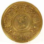 A WINN & CO EMBOSSED BRASS DISH, STAMPED WITH MAKER'S MARKS AND 3213, 31CM W, LATE 19TH / EARLY 20TH