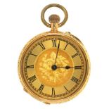 A FOLIATE ENGRAVED GOLD LADY'S WATCH, MARKED 18K, NO 68546, 30G++IN GOOD CONDITION, WITH LIGHT