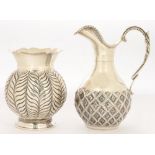 A SOUTH EAST ASIAN SILVER JUG AND VASE, 17 AND 13 CM H, MARKED 900, MAKERS SY AND MY, EARLY 20TH