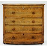 A VICTORIAN WALNUT BOW FRONTED CHEST OF DRAWERS, 113CM H; 115 X 53CM