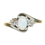 AN OPAL AND DIAMOND RING, IN GOLD MARKED 18CT, 3G, SIZE L++LIGHT WEAR AND TARNISH CONSISTENT WITH