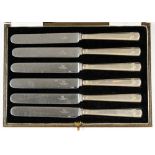 A SET OF SIX ART DECO SILVER HAFTED TEA KNIVES, SHEFFIELD 1938 AND 39, CASED