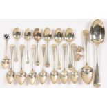MISCELLANEOUS SILVER FLATWARE AND THIMBLES, GEORGE III AND LATER, 9OZS 9DWTS (18)++GOOD CONDITION