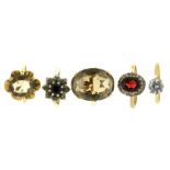 FIVE GEM SET GOLD RINGS, MARKED 9CT AND 585, 16.5G, SIZES M - S++GENERAL SCRATCHES AND WEAR